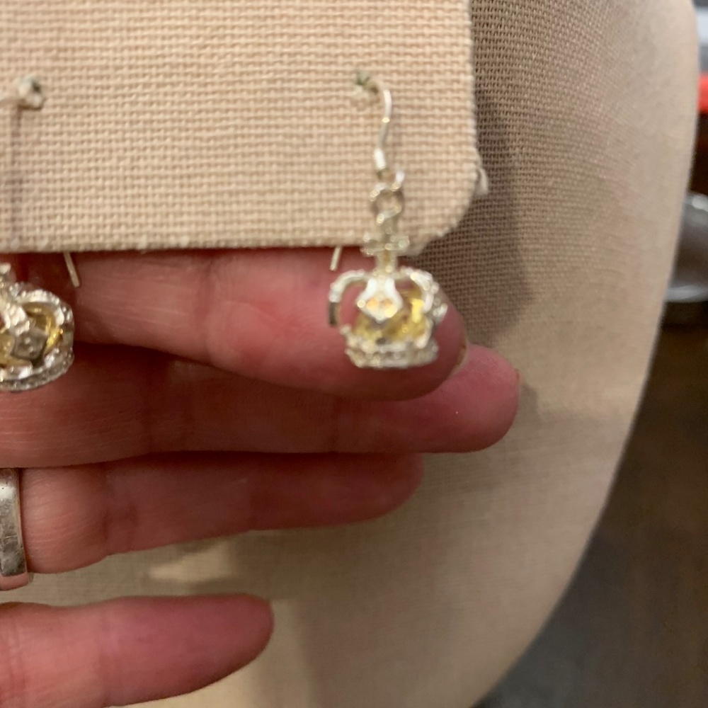 Crown ‘cage’ earrings with yellow CZ inside